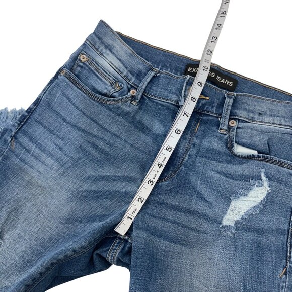 Express Jeans Cropped Distressed Midrise Denim Leggings SZ 6 Frayed Hem Stretch - Picture 6 of 13